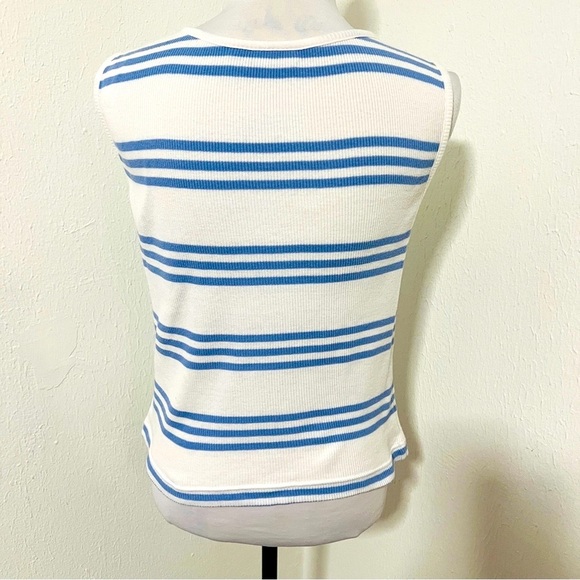 Izod Women’s Size Small Classic Blue and White Striped Tank Top 100% Cotton EUC - Picture 3 of 6